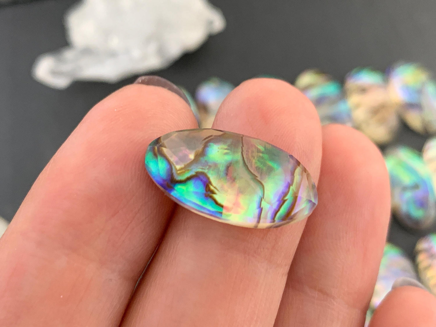 Faceted Abalone Crystal Doublet Oval Cabochon 10x20mm