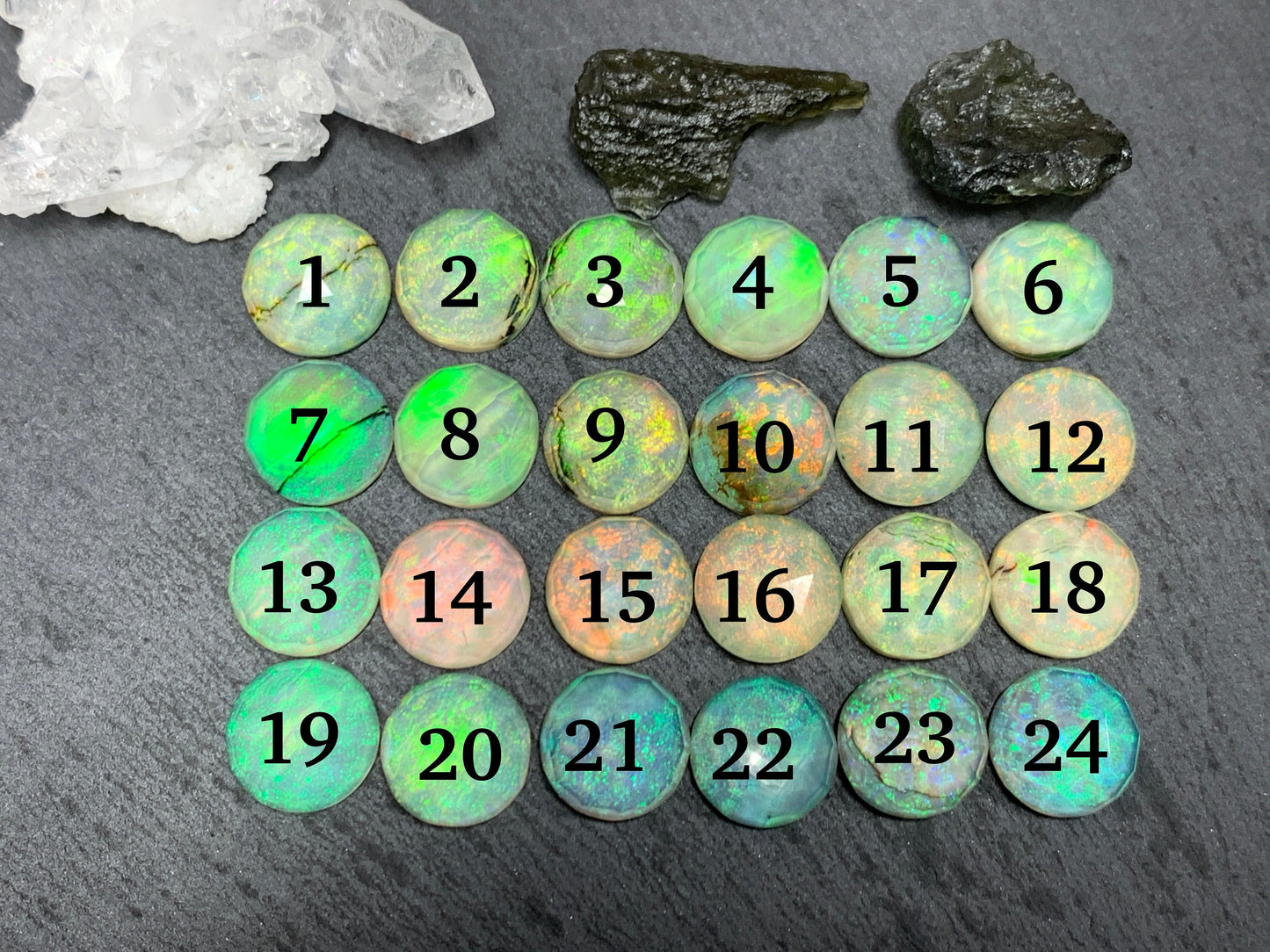 Faceted  Monarch Opal round 12mm cabochons - Doublet cabochons