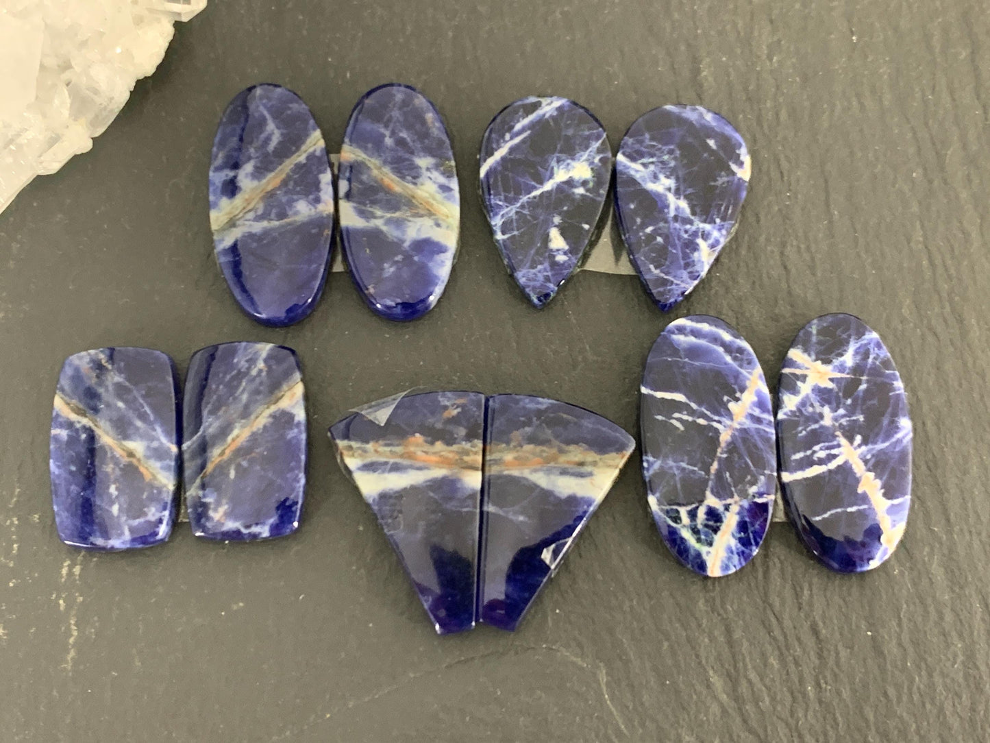 Natural Sodalite pair 18-24mm long cabochon - Select your pair of cabochons