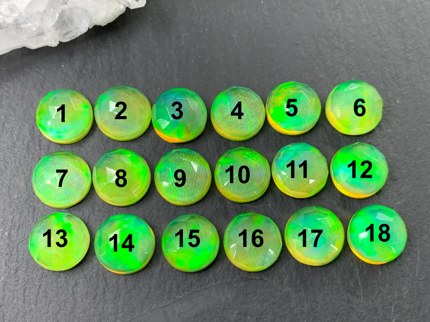 Faceted Aurora Opal round 10mm cabochon - Doublet cabochons