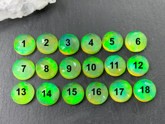 Faceted Aurora Opal round 10mm cabochon - Doublet cabochons
