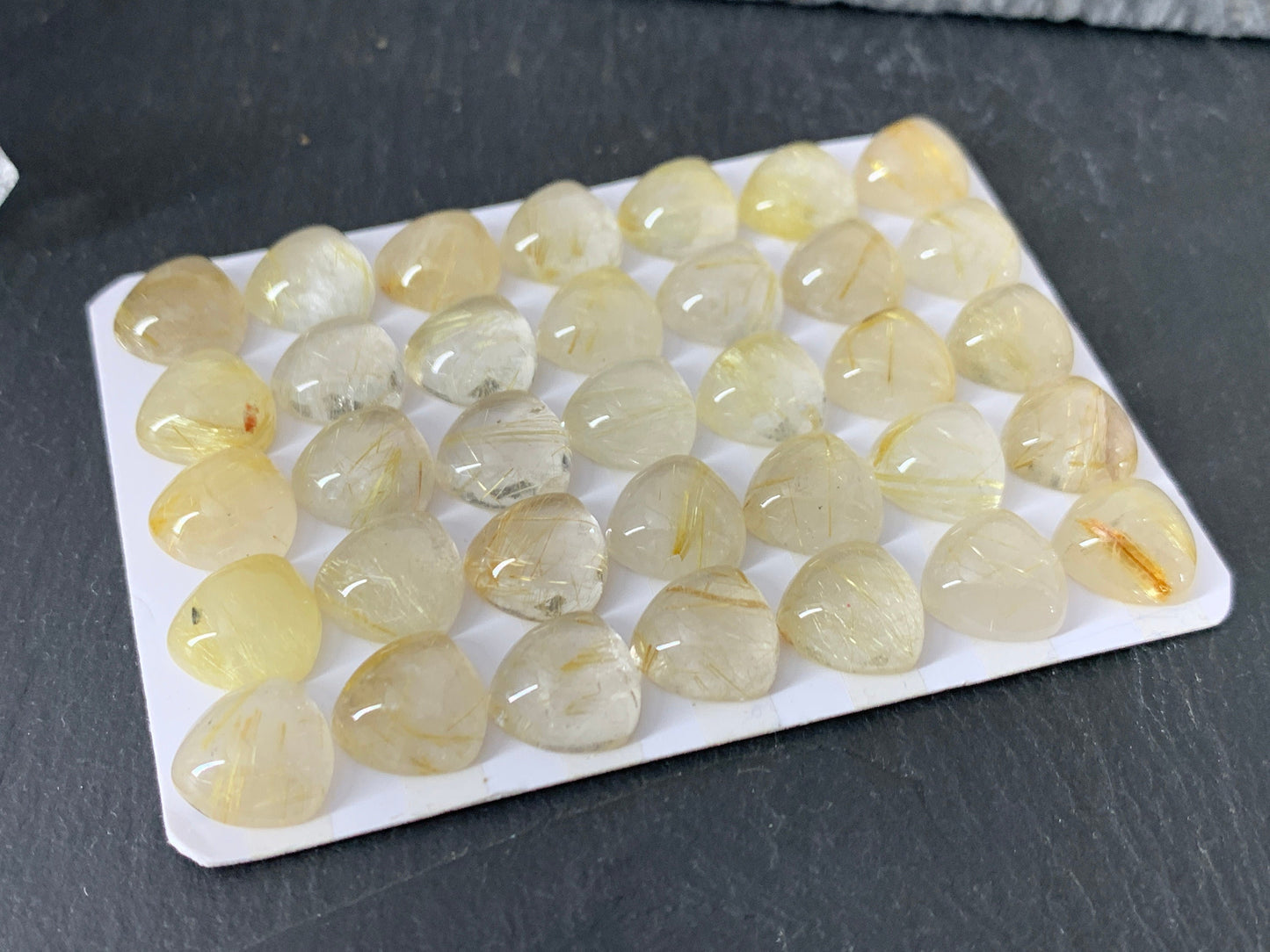 Gold Rutilated Quartz triangle 10x10mm cabochon - Calibrated cabochons