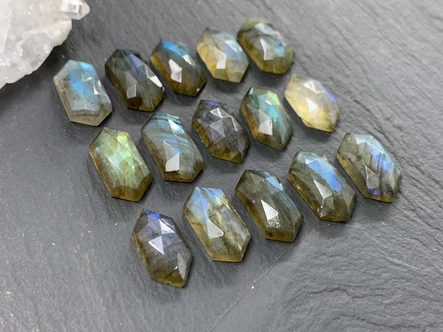 Faceted Labradorite 8x16mm cabochon | Long Hexagon