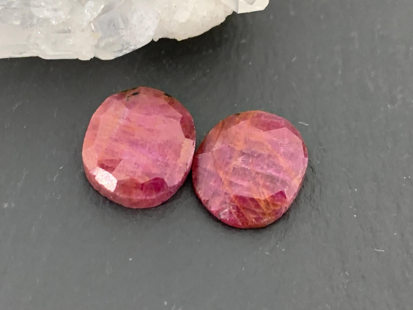 Faceted Ruby pair 10x12x3mm cabochon