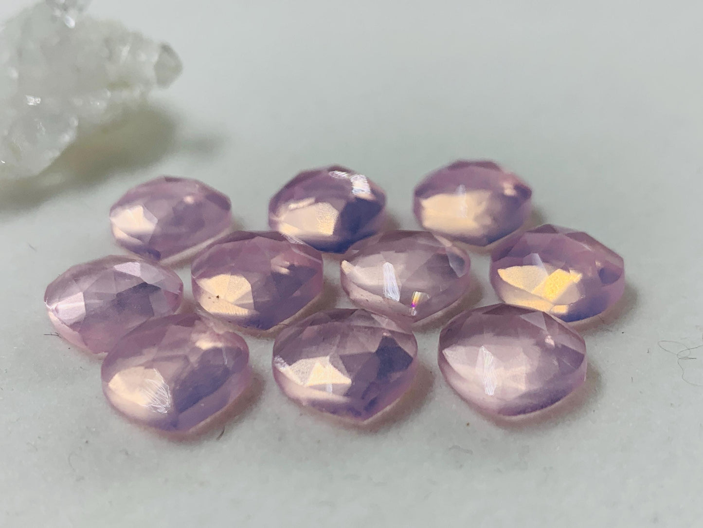 Faceted Rose Quartz pear 10mm cabochon - Lab created