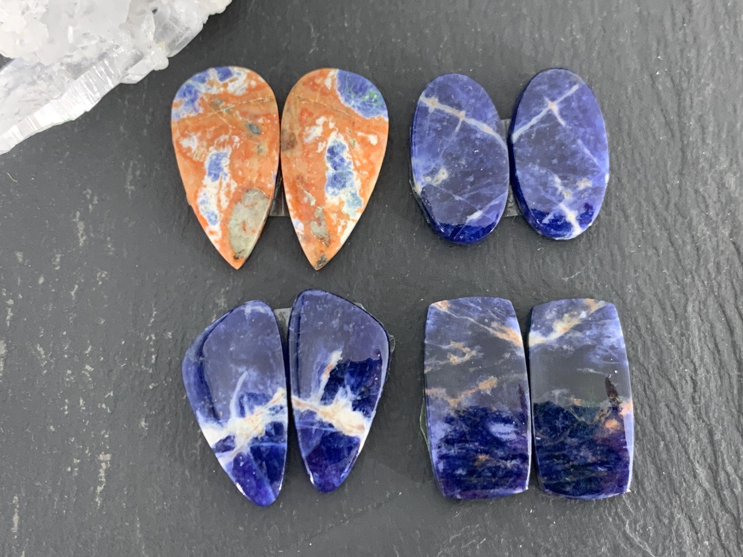 Natural Sodalite pair 21-24mm long cabochon