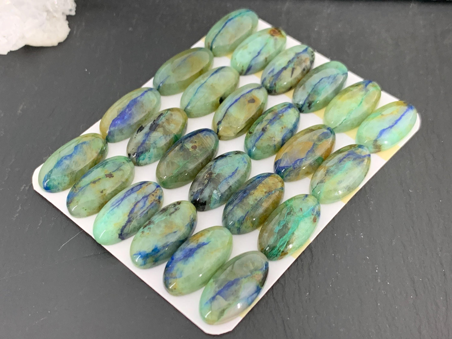 Chrysocolla Quartz oval 10x20mm cabochon - Calibrated cabochons