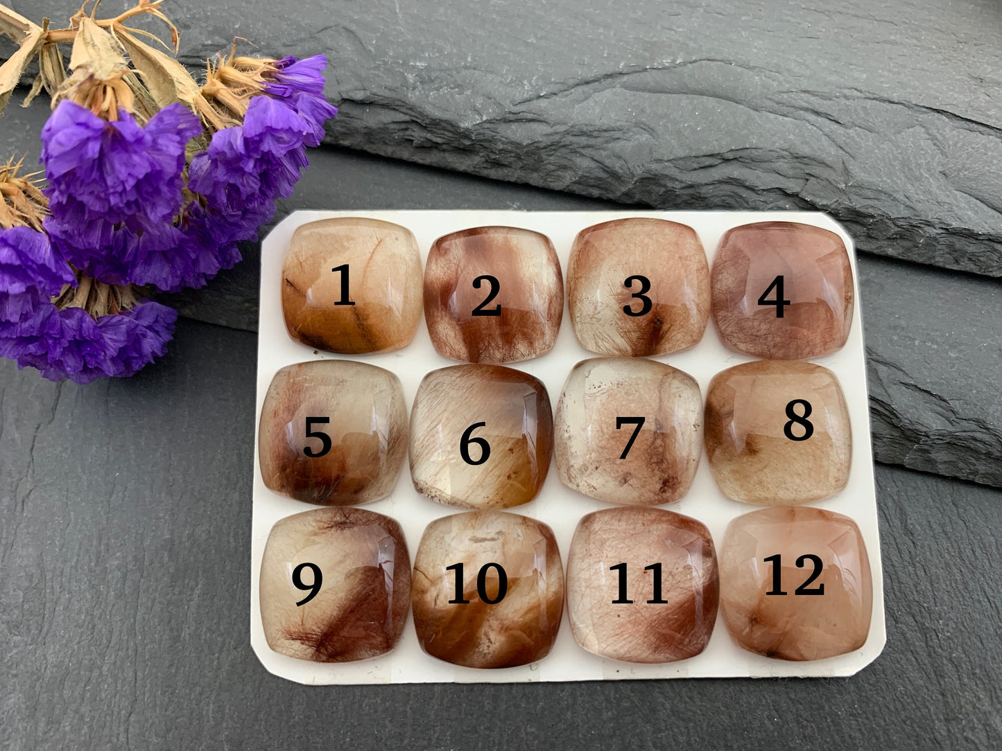 Rutilated Quartz square 18mm cabochon - Calibrated cabochons