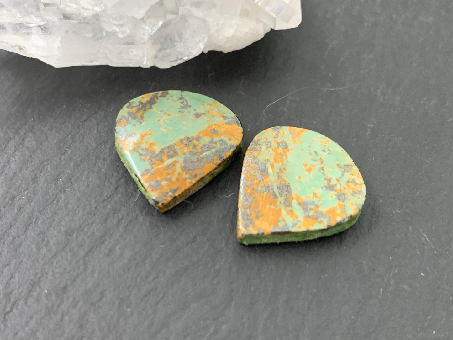 Tibetan Turquoise Pair 14x15mm Cabochon - Hand Cut Cabochon