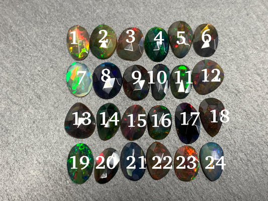 Faceted Black Ethiopian Opal 9-11mm long cabochon