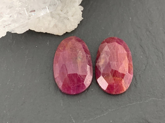 Faceted Ruby pair 8x13x3.5mm cabochon