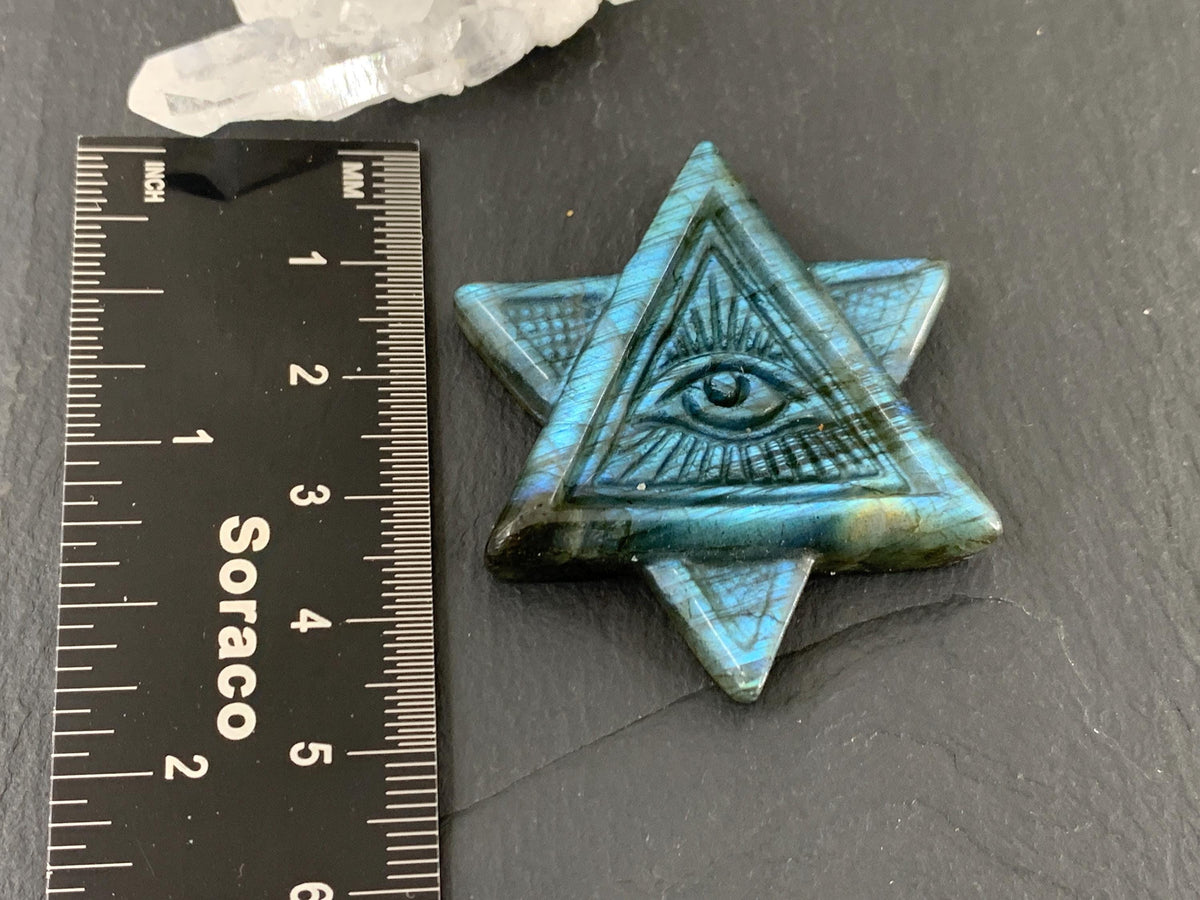 Labradorite All Seeing Eye 45x41mm Carving - Hand Carved Labradorite