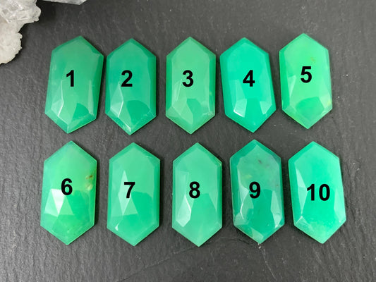 Faceted Chrysoprase hexagon 10x20mm cabochon