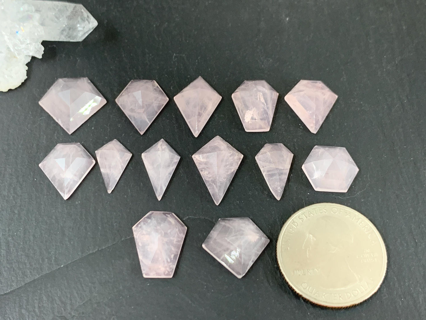 Faceted Rose Quartz  step cut cabochon.