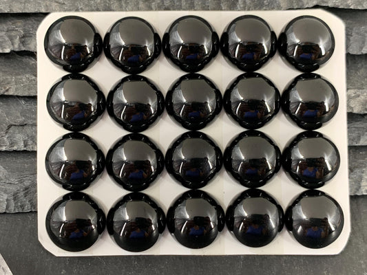 Black Spinel round 14mm cabochon - Calibrated cabochons
