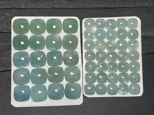 Aquamarine square cushion cabochon 15mm, 10mm - Calibrated cabochons
