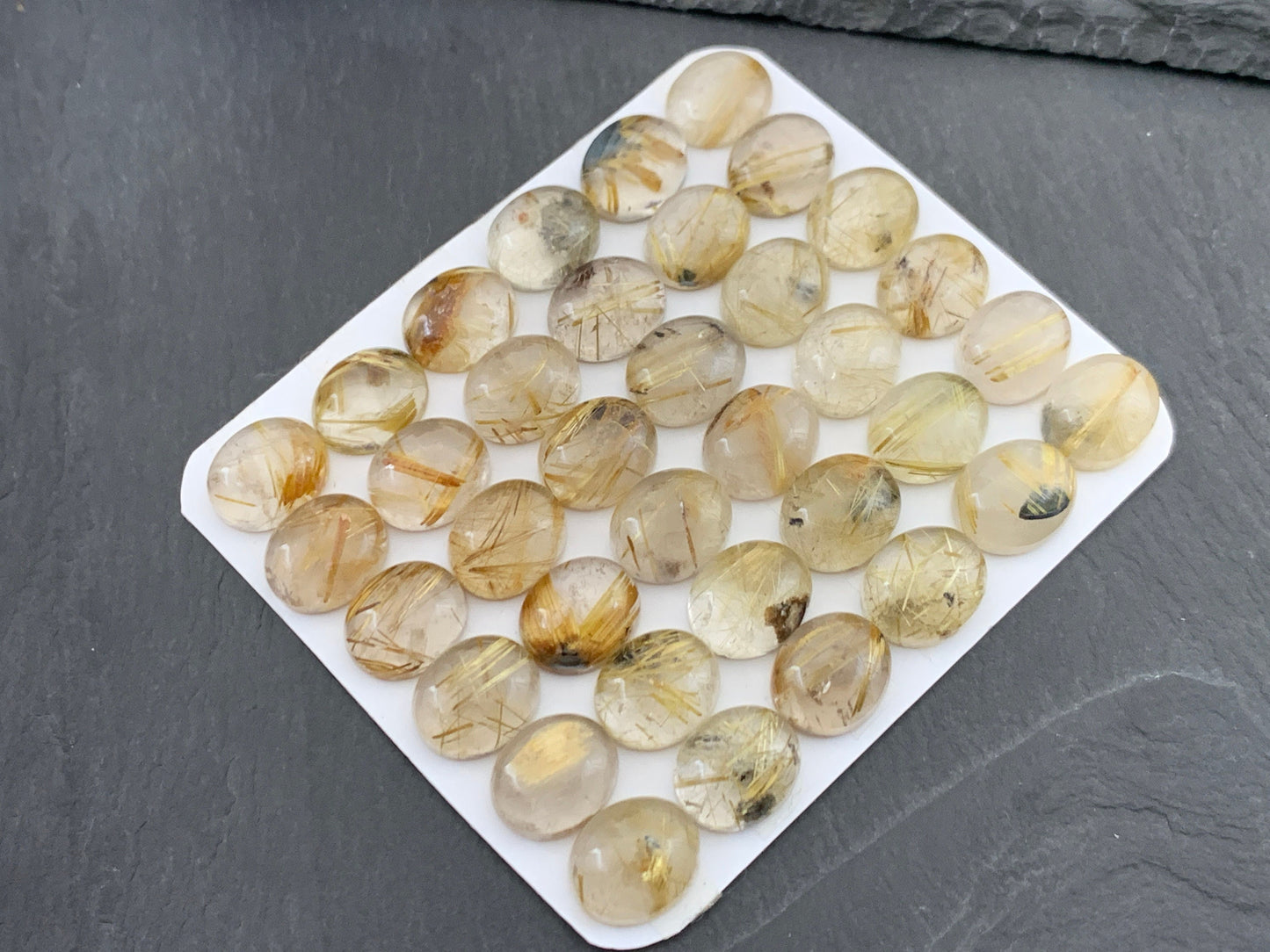 Gold Rutilated Quartz oval 10x12mm cabochon - Calibrated cabochons