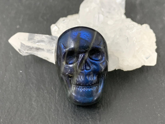 Labradorite Skull Cabochon 15x22mm - Natural Green Gemstone Flat Back Carving