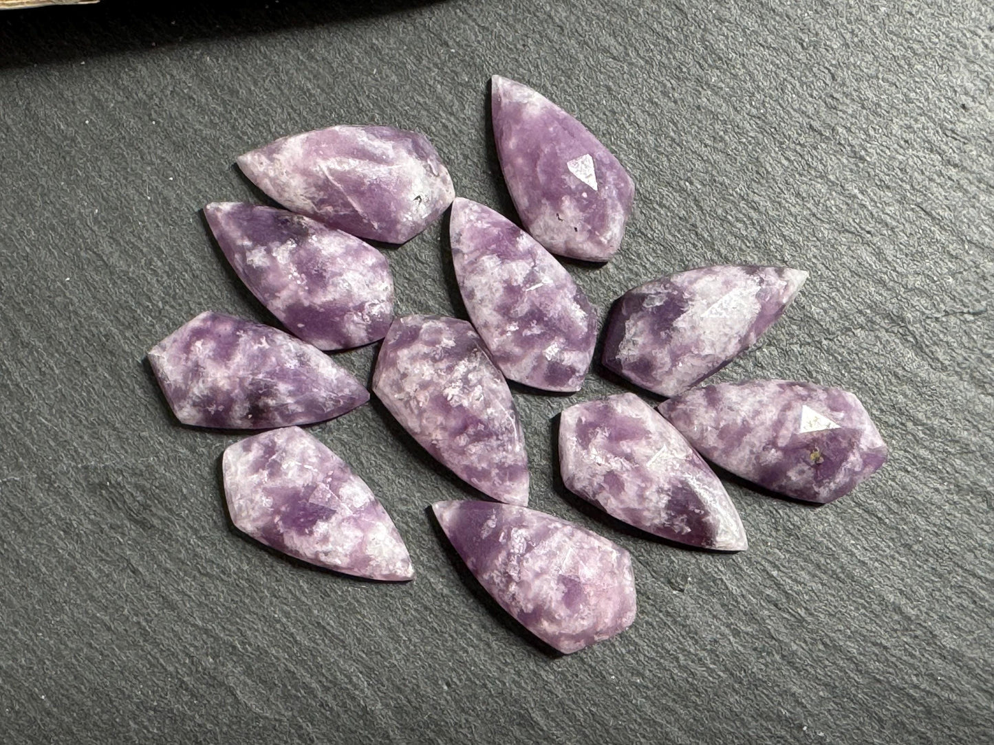 Faceted Lepidolite kite 8x15mm cabochon