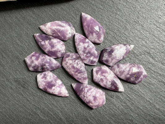 Faceted Lepidolite kite 8x15mm cabochon