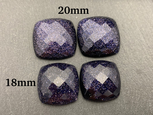 Faceted Blue Gold Sand square 18mm, 20mm cabochon - Calibrated cabochons