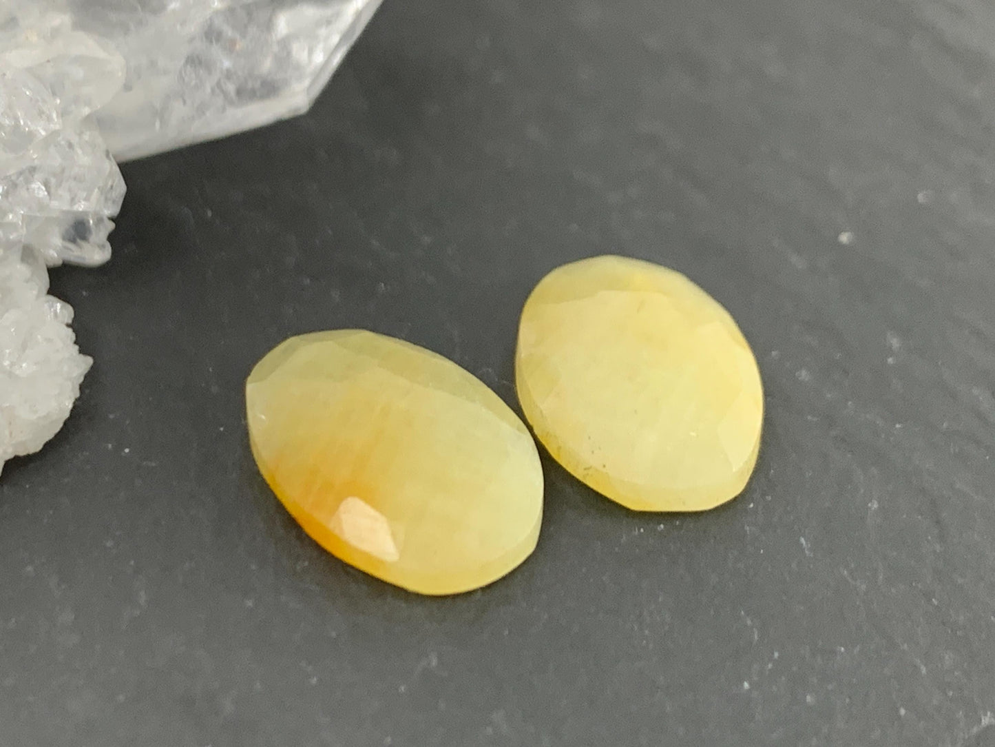 Faceted Yellow Sapphire pair 9x13x3mm cabochon