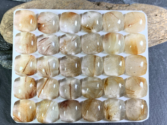 Gold Rutilated Quartz square 12mm cabochon - Calibrated cabochons