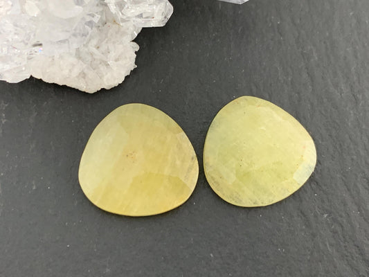 Faceted Yellow Sapphire pair 13x14x3mm cabochon