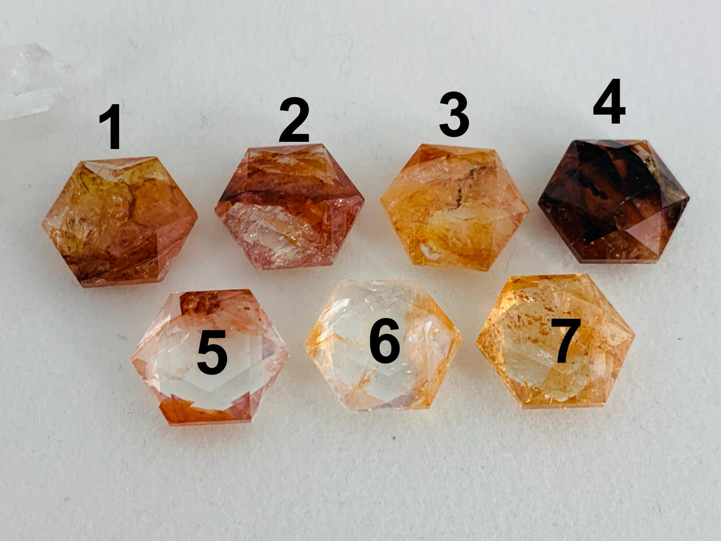 Fire Quartz hexagon 18x21mm faceted from both sides
