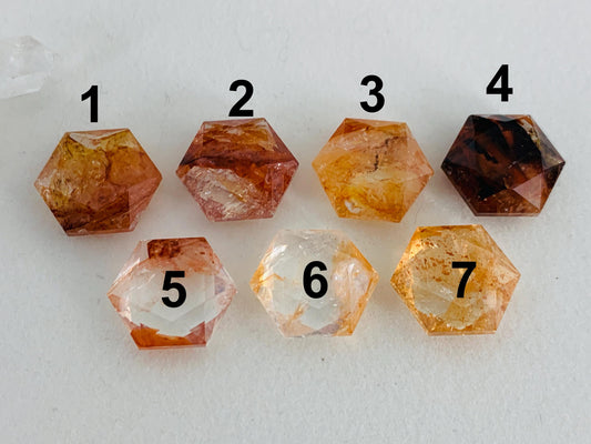 Fire Quartz hexagon 18x21mm faceted from both sides