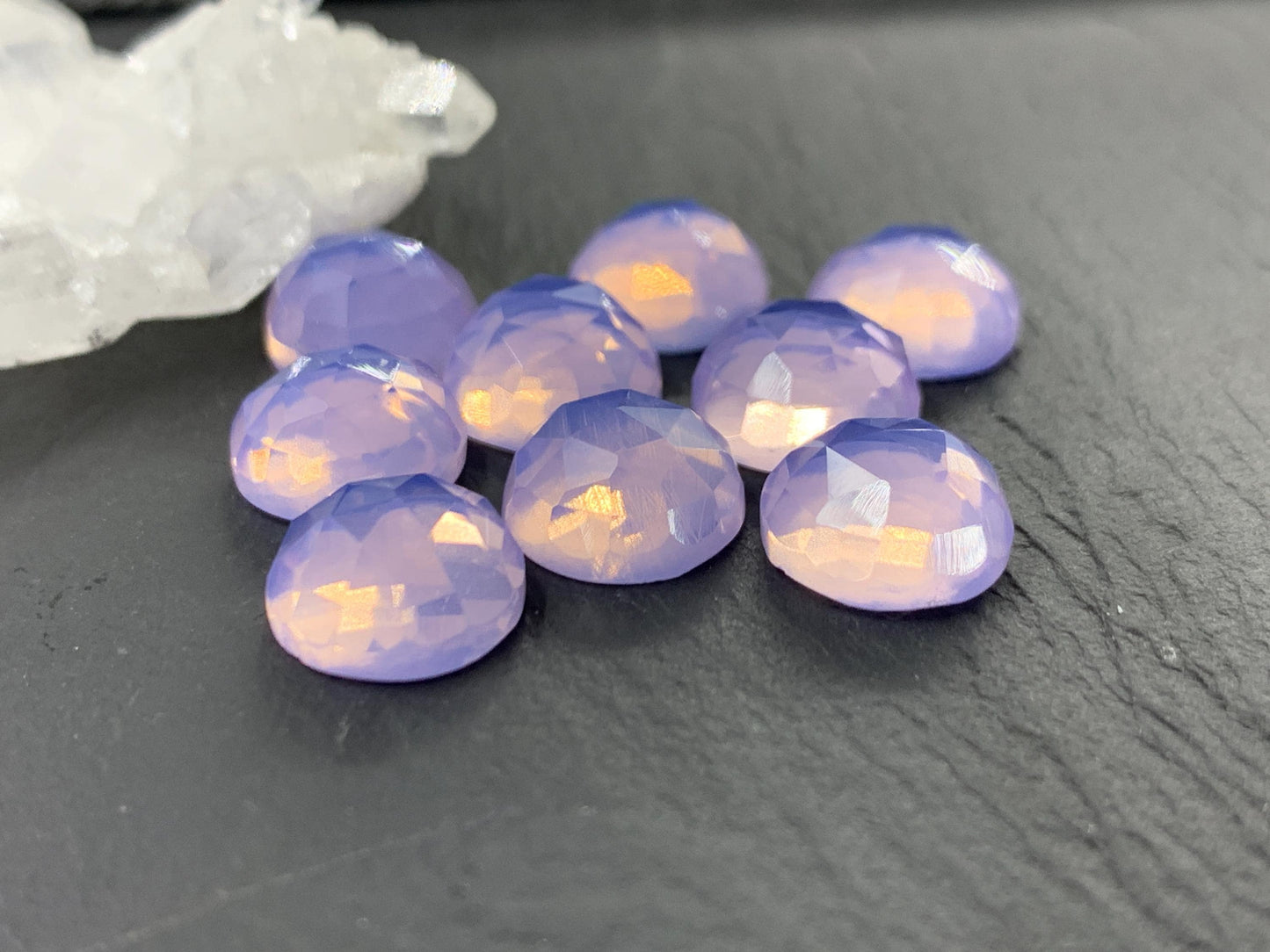 Faceted Lavender Quartz round 10mm cabochon - Lab created