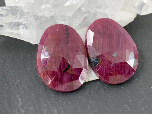 Faceted Ruby pair 11x15x3mm cabochon