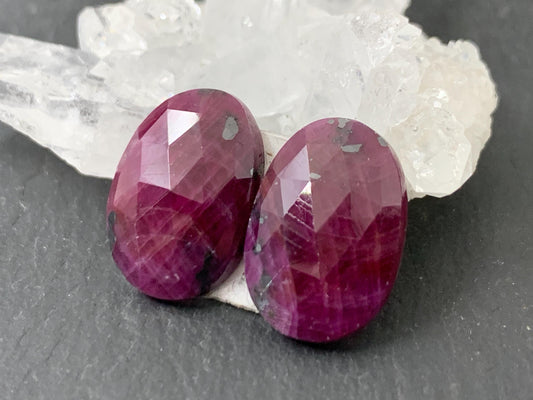 Faceted Ruby pair 10x15x4mm cabochon