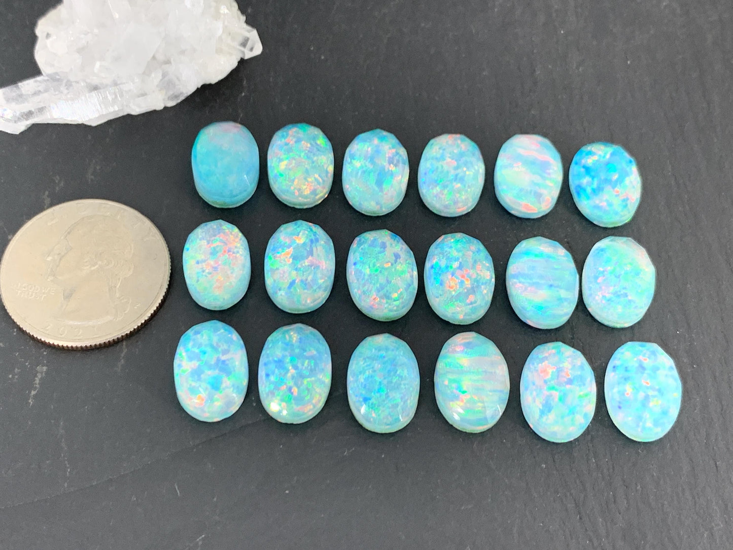 Faceted Aurora Opal oval 10x14mm cabochons - Doublet cabochons - man made Opal
