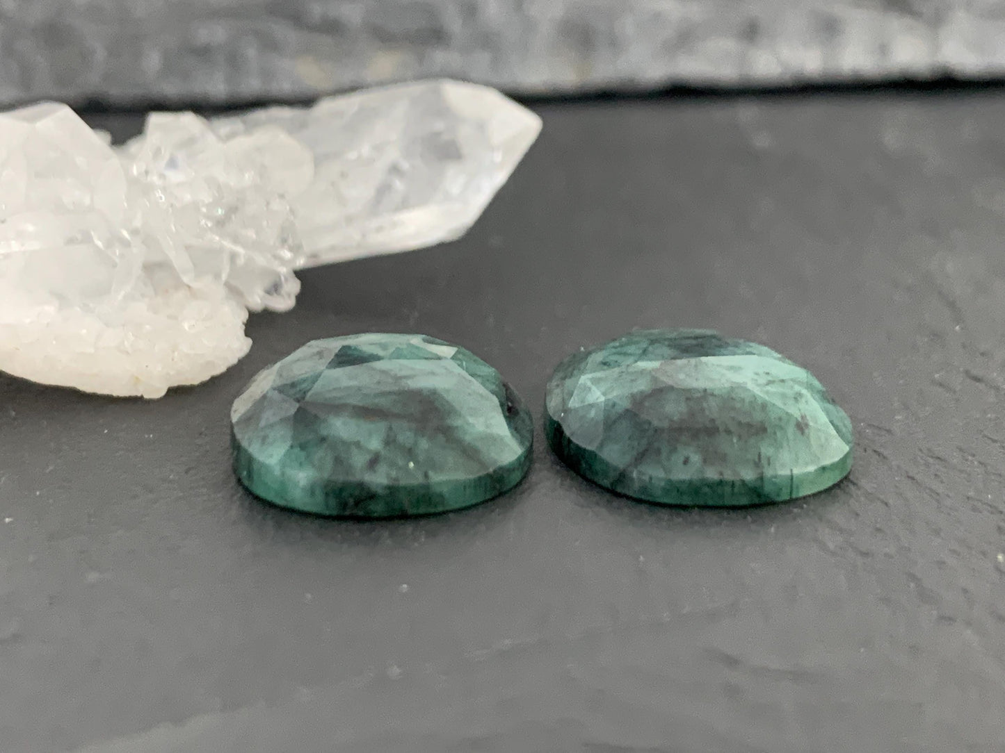 Faceted Emerald Pair 14x17x4mm cabochon