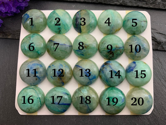 Chrysocolla round 15mm cabochon - Calibrated cabochons