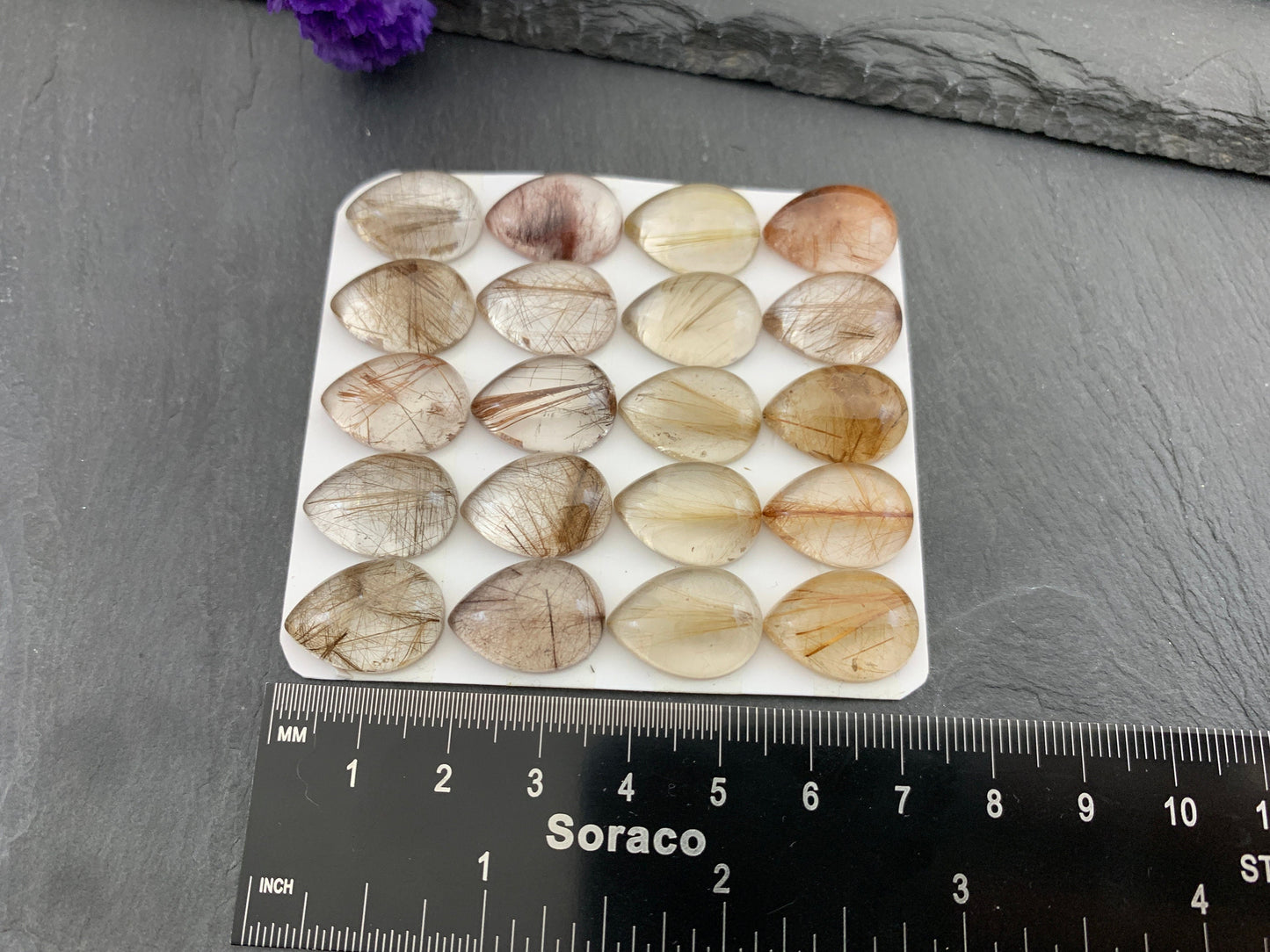 Rutilated Quartz pear 13x18mm cabochon - Calibrated cabochons