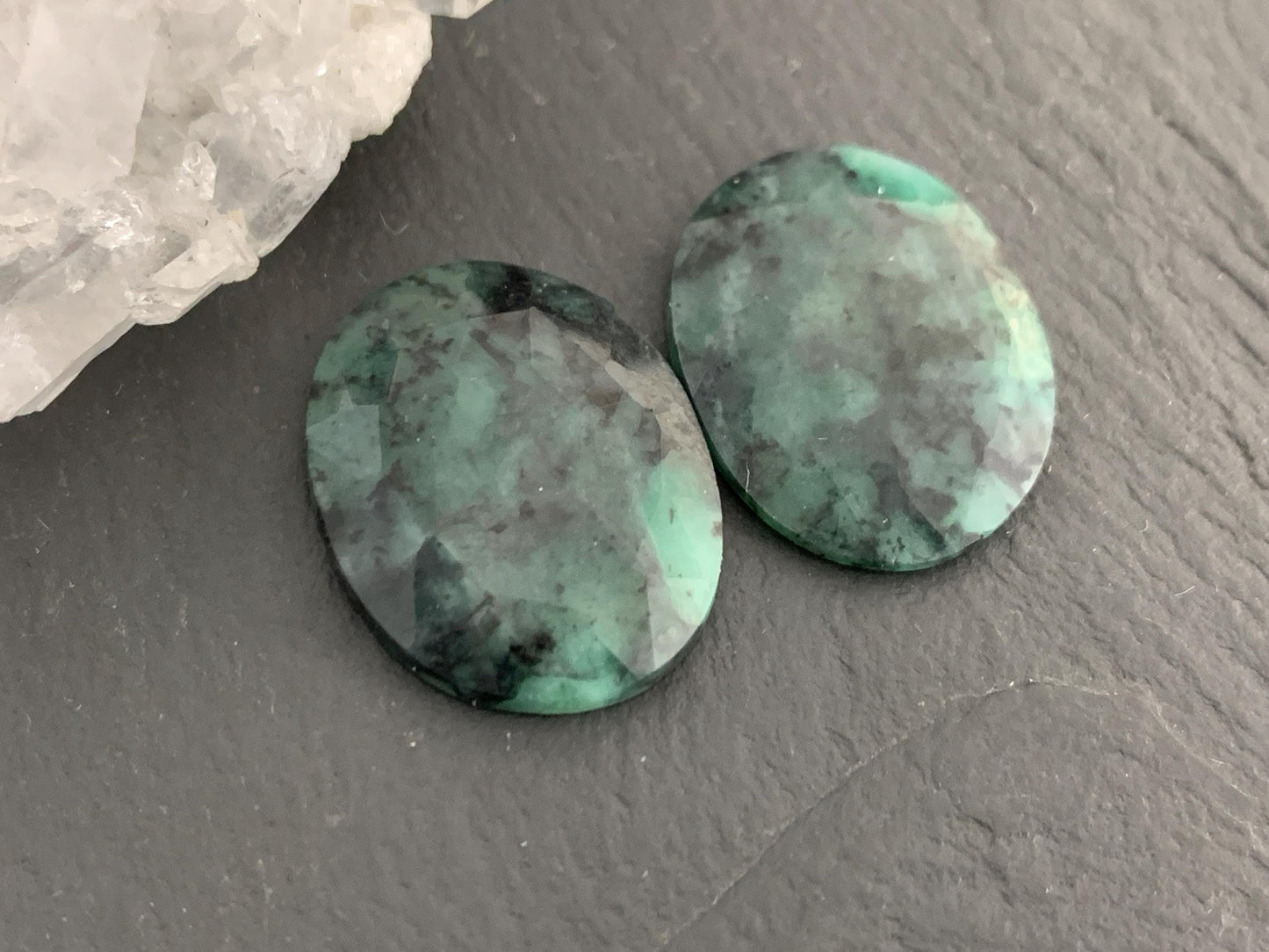 Faceted Emerald Pair 17x22x4mm cabochon