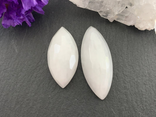 Faceted White Quartzite marquise 10x20mm, 10x25mm cabochon | Calibrated Cabochons