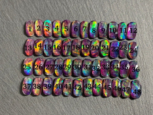 Faceted Aurora Opal rectangle cushion 6x12mm cabochon - Doublet cabochons