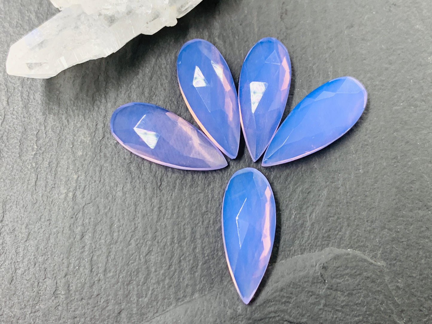 Faceted Lavender Quartz pear 8x20mm cabochon - Lab created