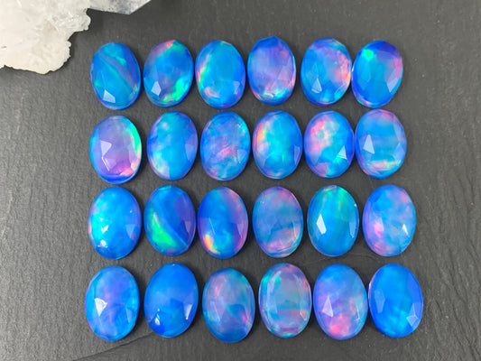 Faceted Aurora Opal oval 10x14mm cabochons - Doublet cabochons