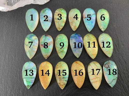 Faceted  Monarch Opal pear 10x20mm cabochons - Doublet cabochons   (AO65-3)