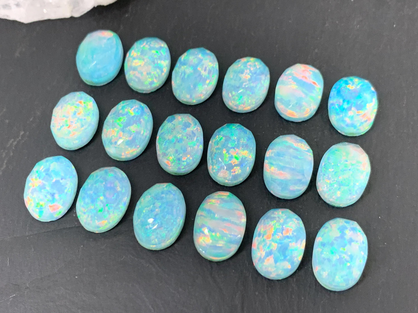 Faceted Aurora Opal oval 10x14mm cabochons - Doublet cabochons - man made Opal