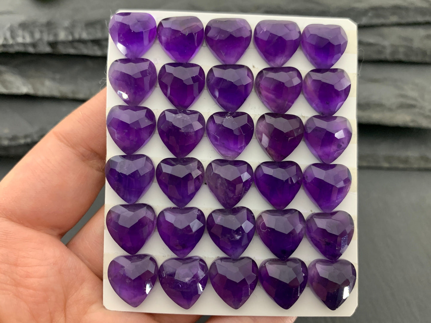 Faceted Amethyst heart 12x12mm cabochon - Calibrated cabochons
