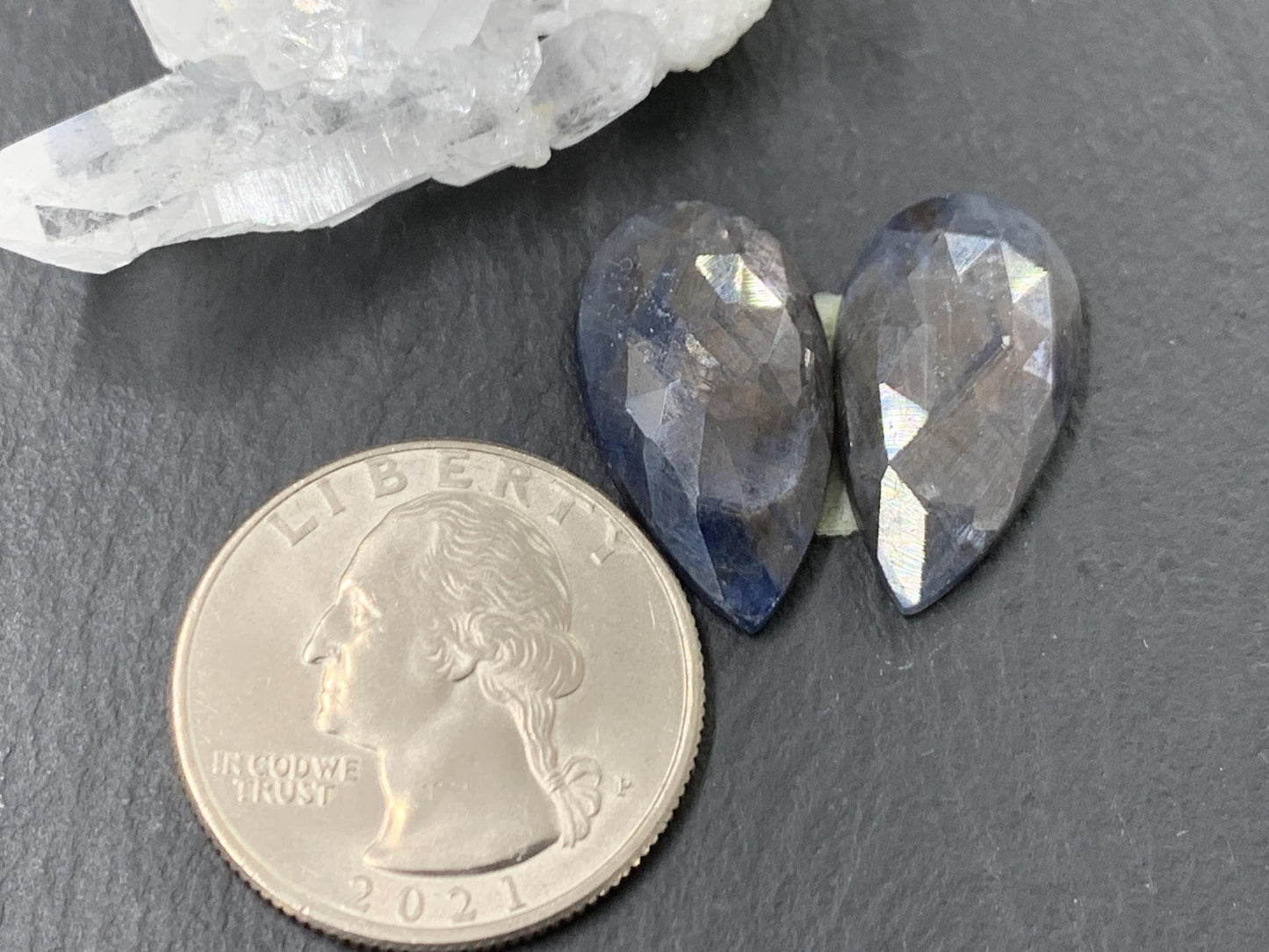 Faceted Star Sapphire pair 12x22x4mm cabochon - Sapphire pairs