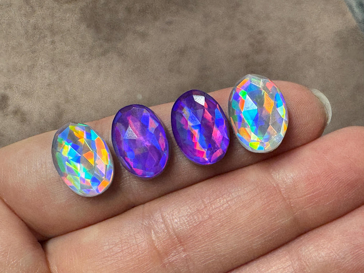 Faceted Purple & Silver Mystic Quartz oval 10x14mm cabochons - Doublet cabochons