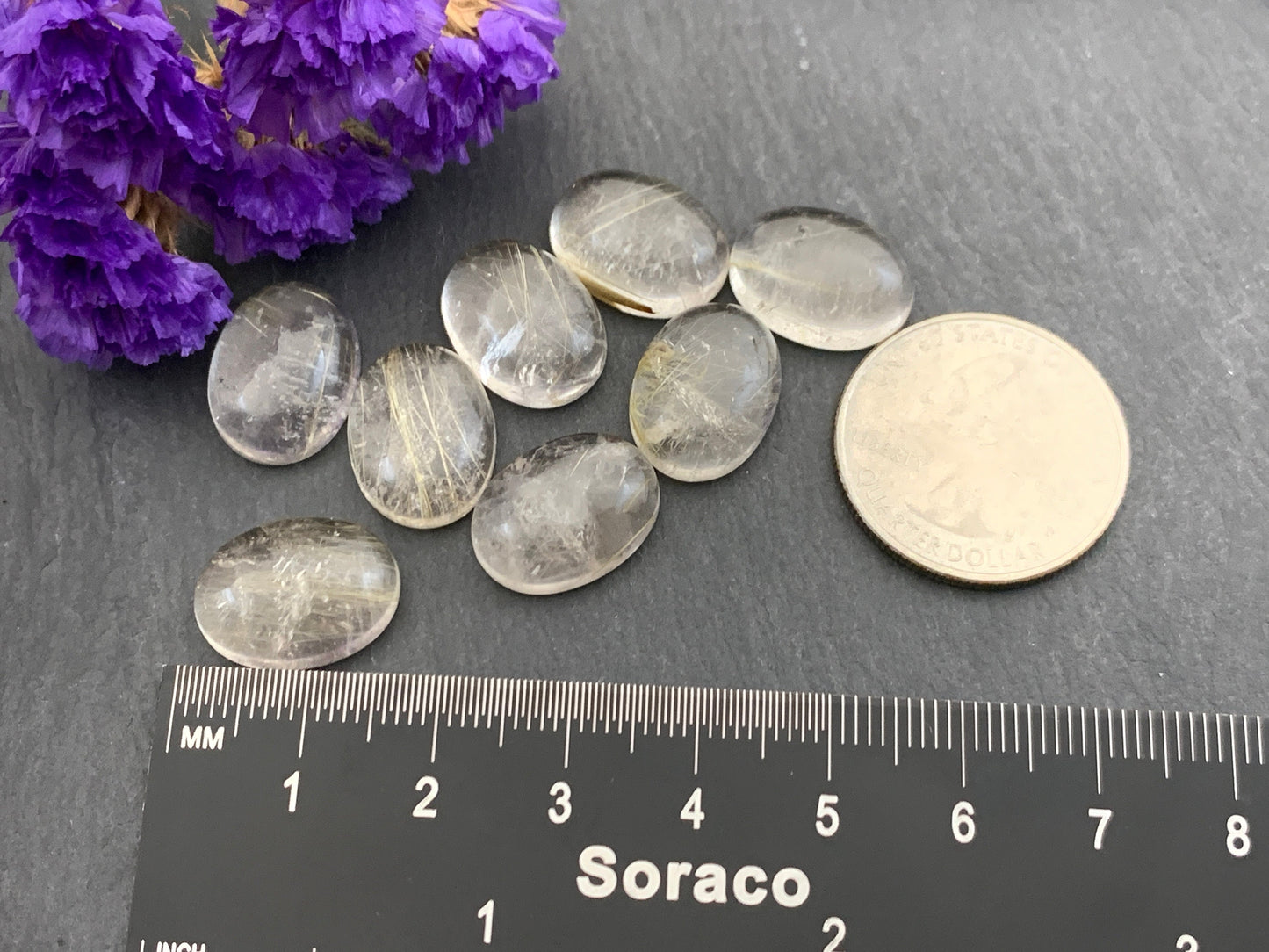 Rutilated Quartz oval 12x16mm cabochon - Calibrated cabochons