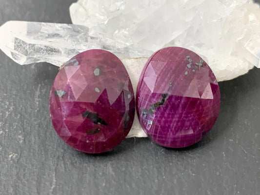 Faceted Ruby pair 12x15x4.5mm cabochon