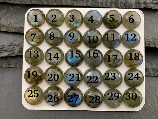 Faceted Labradorite round 12mm cabochon - Calibrated cabochons